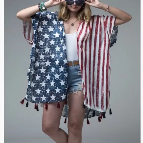 SOLD OUT American Flag Tassel Fringe Kimono Wrap - Picture 3 of 5